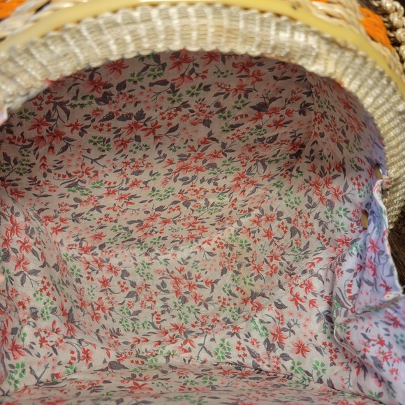 Vintage 1970s Wicker Purse with Floral Velvet Accents - Picture 10 of 14